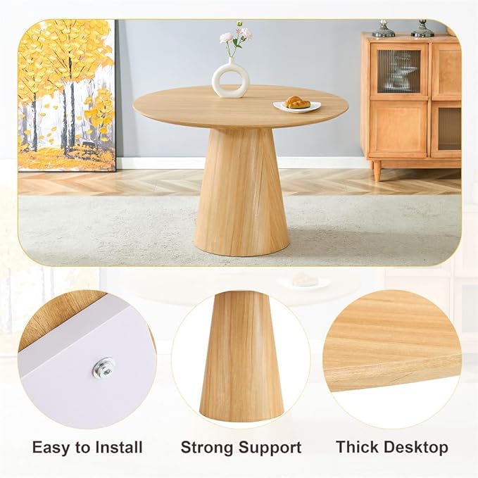 Round Dining Table Set for 6, 47'' Wood Dining Table with Chairs, Easy Assembly, for Kitchen