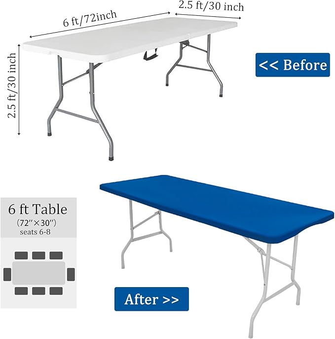 4 Pack Spandex Tablecloth Table Top Cap Cover Washable Elastic Rectangle Tablecloth for 6 FT Folding Tables for Indoor Outdoor Party (72 x 30 Inches, Blue)