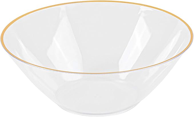 [6 OZ 40 Count] Clear Plastic Organic Design Party Dessert bowls With Gold Rim Premium heavyweight Elegant Disposable Tableware Dishes