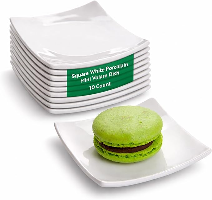 Restaurantware-3 Inch Square Mini Plates, 10 Square Small White Plates For Appetizers - Microwavable, Oven-Safe, White Porcelain Appetizer Plate, Won't Chip, For Appetizers Or Desserts