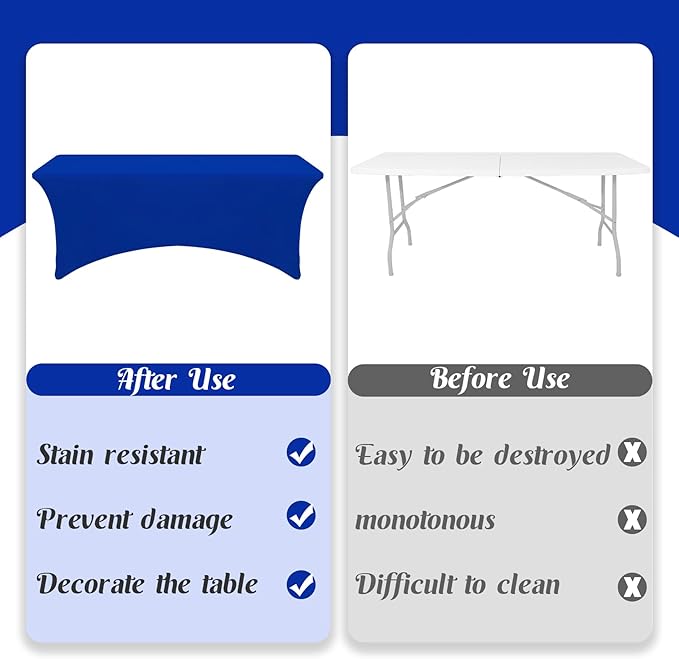 HAISIWLKJ 6 Pack Table Cloth 8ft Royal Blue Tablecloths for Rectangle Folding Table Spandex Fitted Stretch Cover Wrinkle Resistant Washable Protector for Party, Wedding, Banquet, Festival.