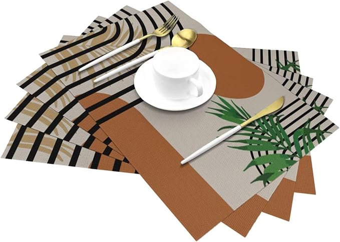 Boho Mid Century Placemats Abstract Geometric Modern Minimalist Washable Place Mats 12x18Inch for Dining Kitchen Farmhouse Decor 4 PCS