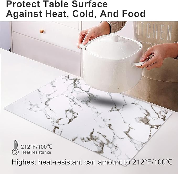 Leather Heat Resistant Placemats Set of 6 Waterproof Wipeable Washable PU Table Mats,Easy to Clean Anti-Slip Place Mats (Marble, 6)