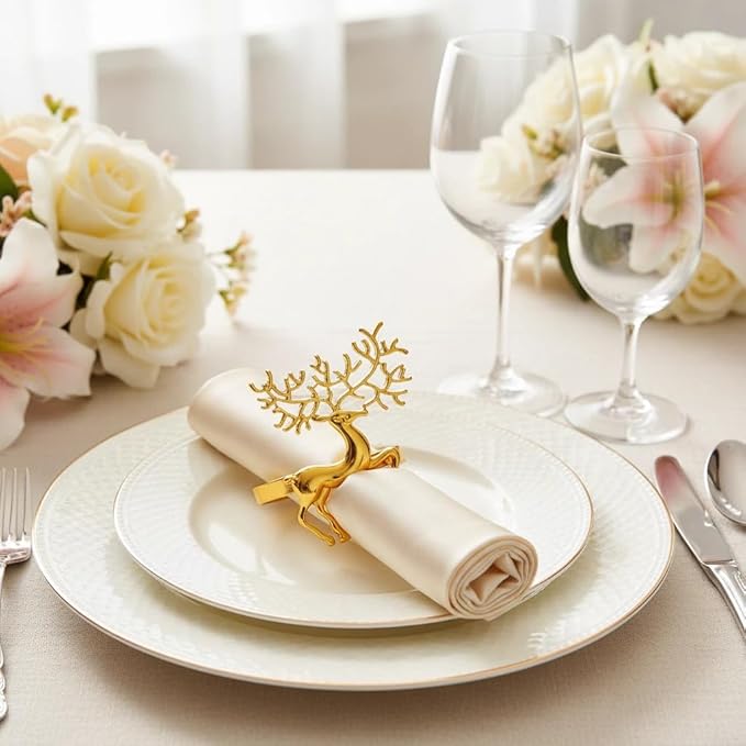 100 Pcs Gold Napkin Rings Bulk Delicate Napkin Holder for Dining Wedding Party Banquet Table Decroration Christmas and Daily Use