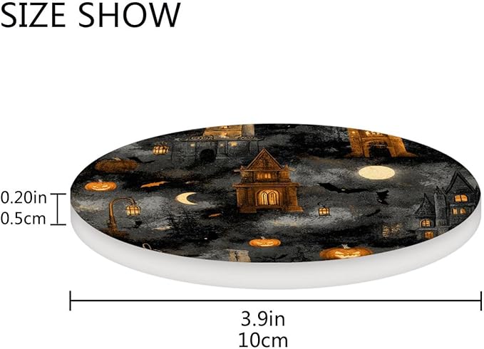 Coasters for Drinks Coaster Drink Set Decorative Coffee Table Desk Cup Mat Spring Cute Cork Bar Backing Round Home Decor Grey Pumpkin and Castle Halloween43