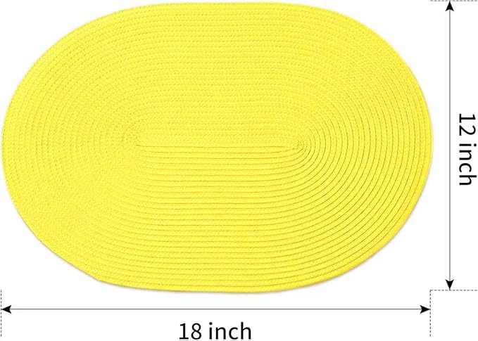FunWheat Oval Braided Placemats Set of 4 Table Mats for Dining Tables Washable Heat Resistant Place Mats for Indoor Outdoor Use 12 x18 Inch (Oval Yellow, 4pcs)
