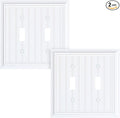 2-Pack Classic Beadboard Double Toggle Light Switch Cover Plate, Durable Natural Bamboo Fiber Decorative Switch Plate Covers, Pure White 2 Gang Wall Plate, Corrosion Resistant