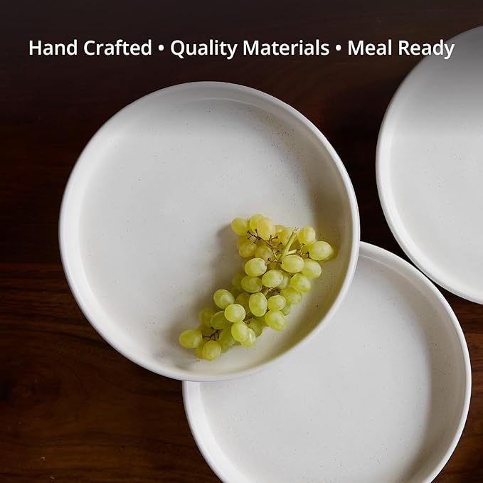 Goodies Cream Lunch Plates (Set of 4), Handmade Ceramic, Glazed, Dishwasher Safe, Microwave Safe, Durable, Easy-to-Clean, Stackable, Modern, 9.75 Inch