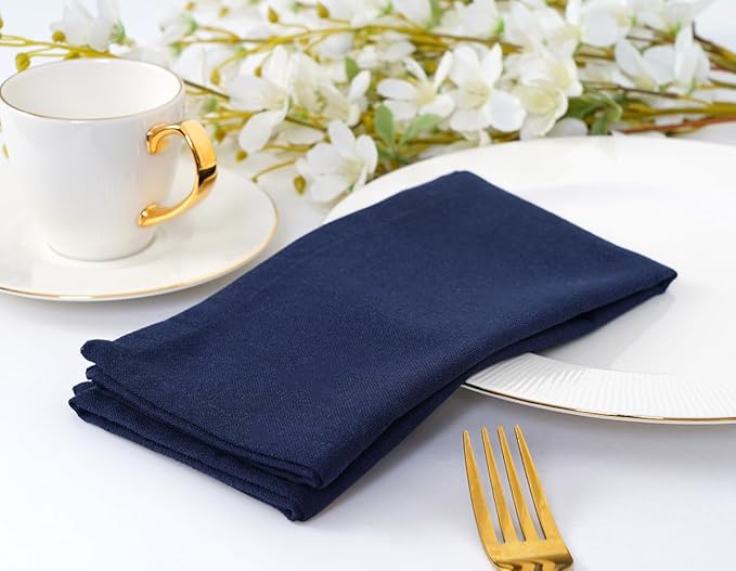 Blue Needles Solid Cloth Napkins Set of 6 Navy Blue 100% Cotton Dinner Napkins 18x18 inches - Soft, Reusable, Absorbent & Washable Linen, Ideal for Christmas Events, Parties & Everyday Use