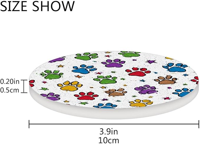 Coasters for Drinks Coaster Drink Set Decorative Coffee Table Desk Cup Mat Spring Cute Cork Bar Backing Round Home Decor Cute Colorful Paw Prints and Stars37