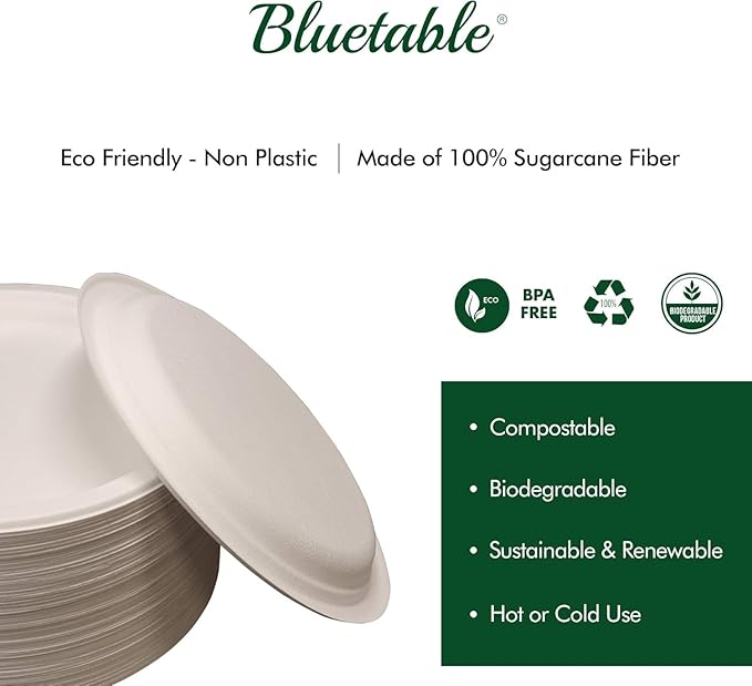 Compostable Paper Plates 9 Inch Bulk Plates [1000 Case Pack] - Biodegradable Made from 100% Sugarcane - Heavy Duty Disposable - Eco Friendly - Bagasse Dinner Natural Recycled Plate [1000 Case]