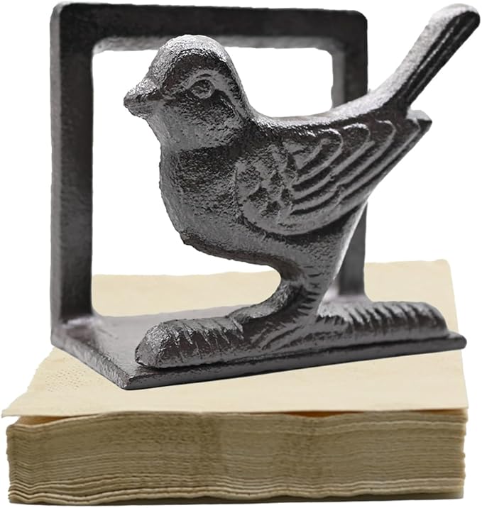 Exquisite Vintage Cast Iron Napkin Holder With Playful Standing Animal Motif - Birdie Napkin Holders are suitable for kitchens, restaurants, and parties