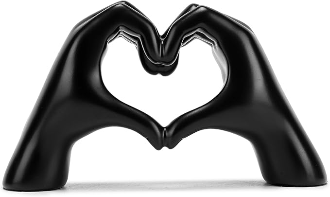 FANTESTICRYAN Medium Heart Hands Statues Black Hand Love Sculpture Decorative Home Decor Ornaments for Living Room, Wedding, Bedroom, Office Desktop, Cabinets, Bookshelf (Medium Black)