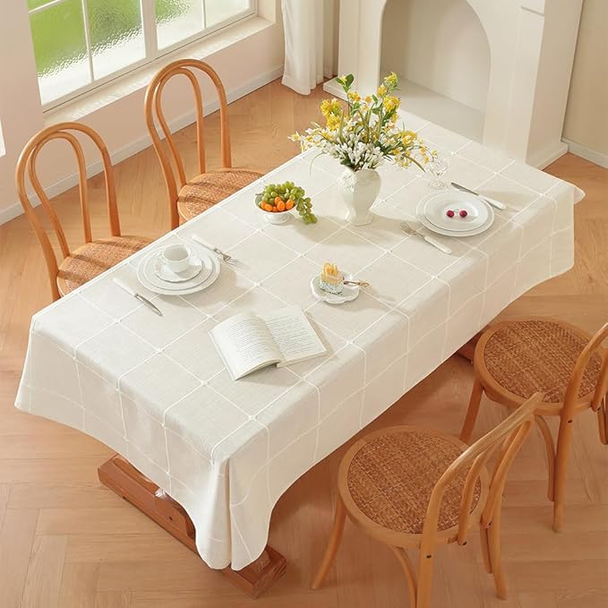 Zobesta Linen White Table Cloth Rectangle 53 x 86 Inch, Cotton Linen Tablecloth Rectangle Heavy Weight Washable Farmhouse Soft Boho Tablecloth for Kitchen, Outdoor, Party, Holiday, Picnic, Dining