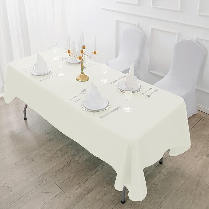 Fokitut 2 Pack Waterproof Rectangle Tablecloth, 90x156 Inch,Stain Resistant and Wrinkle Polyester Table Cloth, Fabric Table Cover for Kitchen Dining, Wedding, Party, Holiday Dinner-Ivory