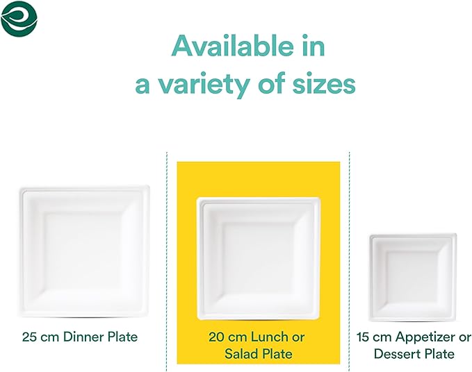 ECO SOUL Compostable Paper Plates 8 Inch (100 Count) Heavy Duty Disposable Plates For dinner & Parties| Eco-Friendly Sugarcane Bagasse Plates.