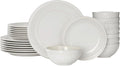 Famiware Garden Plates and Bowls Set, 24-Piece Dish Set for 8, Scratch Resistant Stoneware Dinnerware Set, Embossed Ceramic Tableware - Microwave and Dishwasher Safe, Reactive Glaze White