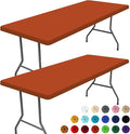 Spandex 4 Foot Rectangle Thanksgiving Table Cloth 2 Pack, Elastic Fitted Tablecloths for Picnic, Stretch Washable Patio Table Cover for Outdoor, Camping, Banquet and Parties (Rust, 30"x48")