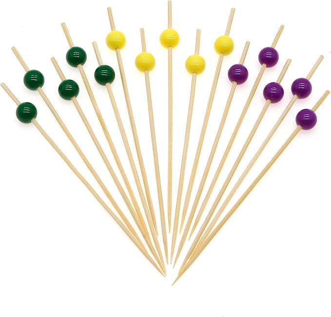 Minisland Purple Pearl Cocktail Picks, 4.7 Inch Long Bamboo Fancy Toothpicks for Appetizers, Decorative Bridal Wedding Holiday Party Food Drink Garnish Fruit Kabob Skewer Sticks 100 Counts - MSL454