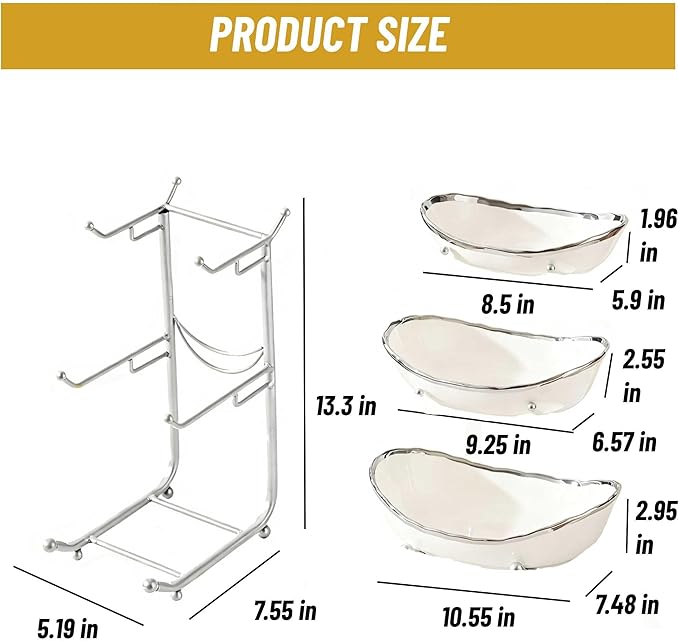 jessie 3 Tier Fruit Bowls for Kitchen Counter,Ceramic Large Fruit Basket Stand,Metal Fruit Serving Tray Snacks Nuts Cake Storage Holder (Silver 1)