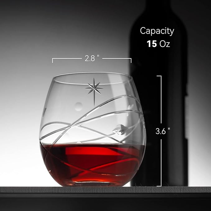 SHOSHIN Space Stemless Wine Glass Set of 4-15Oz,Hand-Cut Wine Glasses,Premium Wine glass for The Space Enthusiast- Planets and Stars Crystal Drinking Glasses,Best wine Gifts