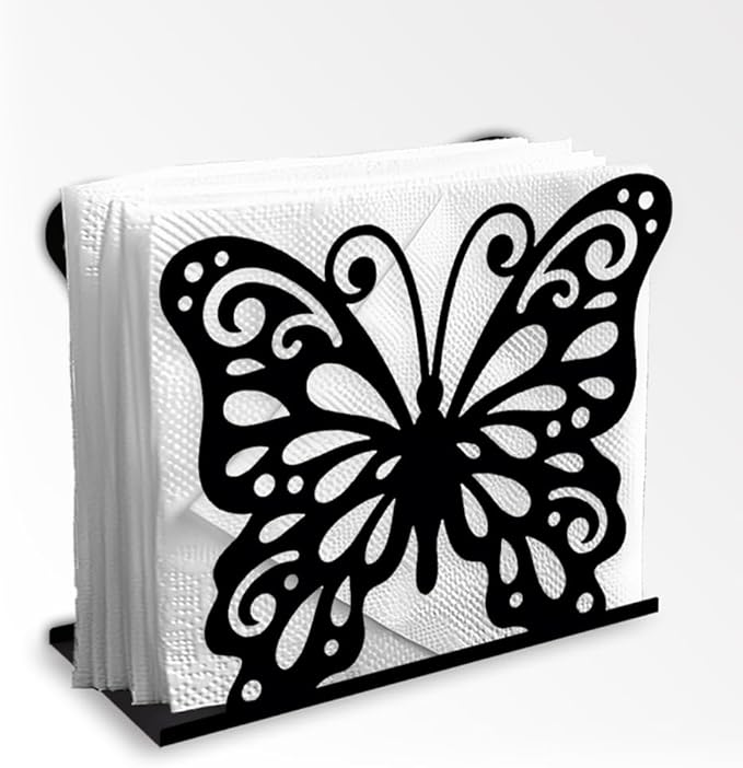 Butterfly Decorative Black Metal Napkin Holder for Table, 5.3" x 4.4" x 2" Insect Animal Standing Napkin Holder for Home Kitchen Restaurant Picnic Party Coffee Bar Dining Room