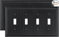 2-Pack Classic Beadboard Quad Toggle Light Switch Cover Plate, Black Decorative Switch Plate Covers, Natural Bamboo Fiber 4 Gang Wall Plate for Toggle Switch and Rotary Dimmer Switch