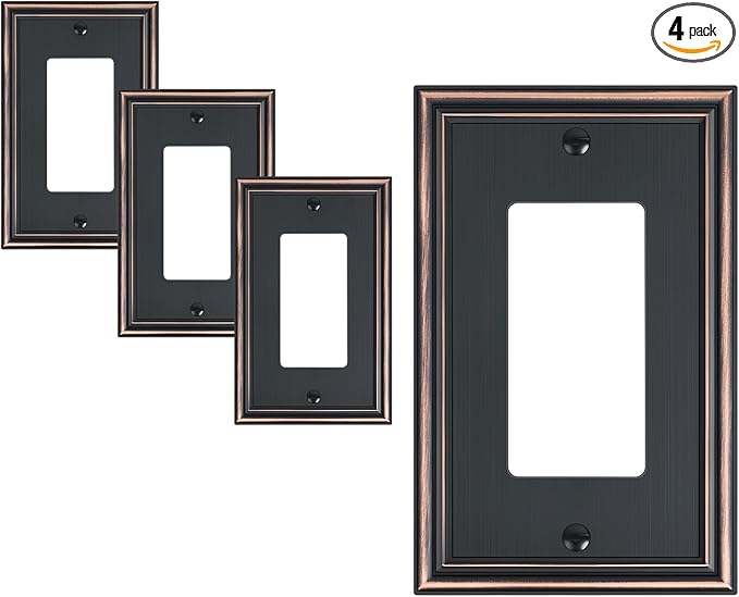 4-Pack Decorator Outlet Cover Plate, Aged Bronze Decorative Switch Plates and Outlet Covers, Durable Zinc Alloy Wall Plates for Electrical Outlets, Receptacle, GFCI Outlet, Dimmer Switch