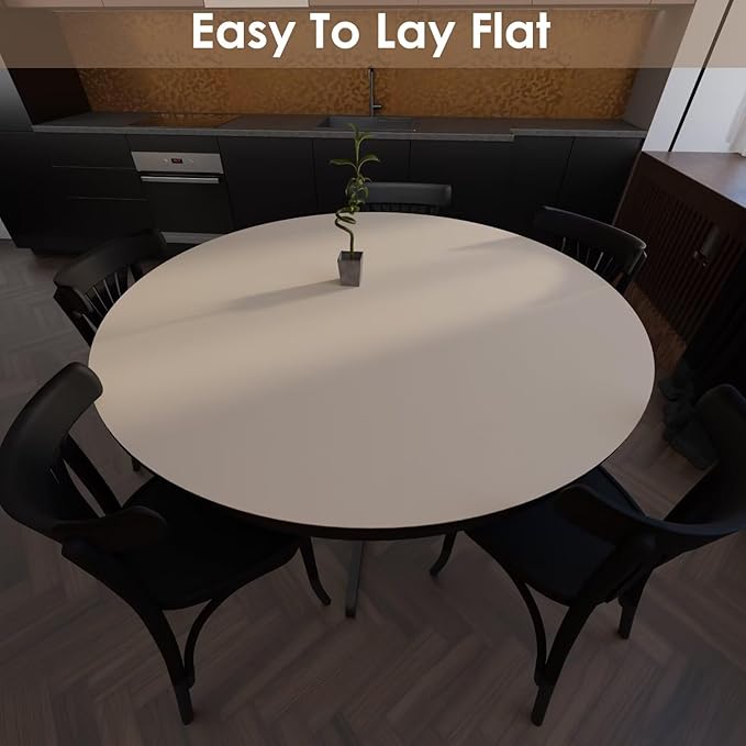 Round Table Cover - Can Be Used On Both Sides Waterproof and Easy to Clean Good Flatness Used for Dining Table(Light Beige+Light Gray Dia.42Inch)