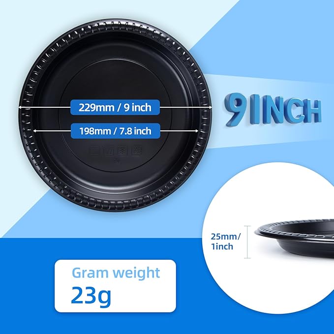 YANGRUI Plastic Plates BPA Free 9 Inch 150 Pack - Shrink Wrap Mineral Filled PP | Reusable Dishwasher Microwave Freezer Safe | Commercial Black Shatter-Resistant | Restaurant Heavy Duty Dinner Plate