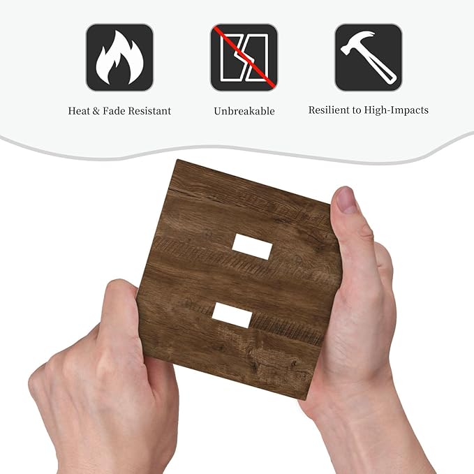 Decorative Light Switch Cover Brown Rustic Wood Grain Farmhouse 2 Gang Wall Plate Double Toggle Switch Plate Receptacle Electrical Outlet Cover Switchplate for Cabin Bedroom Decor（2 Pack）