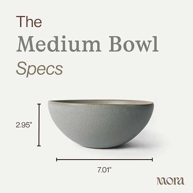 MORA Medium Bowls Set of 4, 28oz Ceramic Pottery Everyday Bowls - Microwave, Oven and Dishwasher Safe - Peppercorn