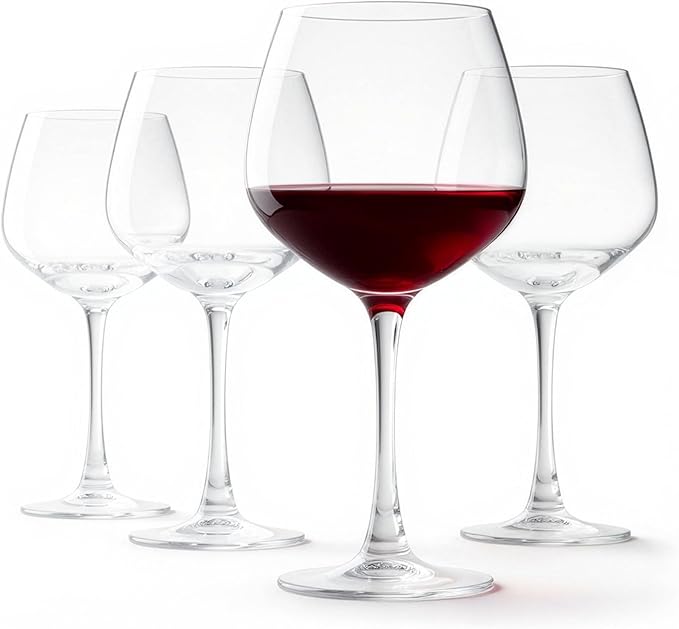 Amazon Basics Stemmed Red Wine Glasses, 4-Piece Set, 20 oz., Dishwasher-Safe