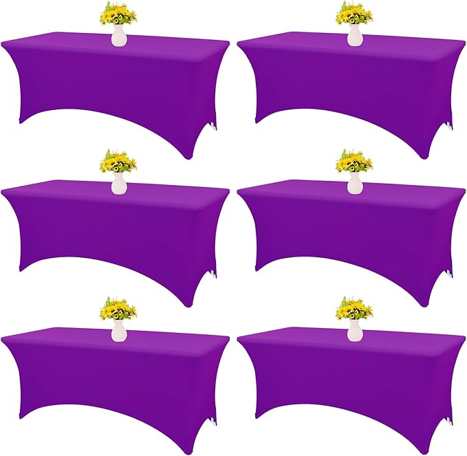 HAISIWLKJ 6 Pack Table Cloth 6ft Purple Tablecloths for Rectangle Folding Table Spandex Fitted Stretch Cover Wrinkle Resistant Washable Protector for Party, Wedding, Banquet, Festival.