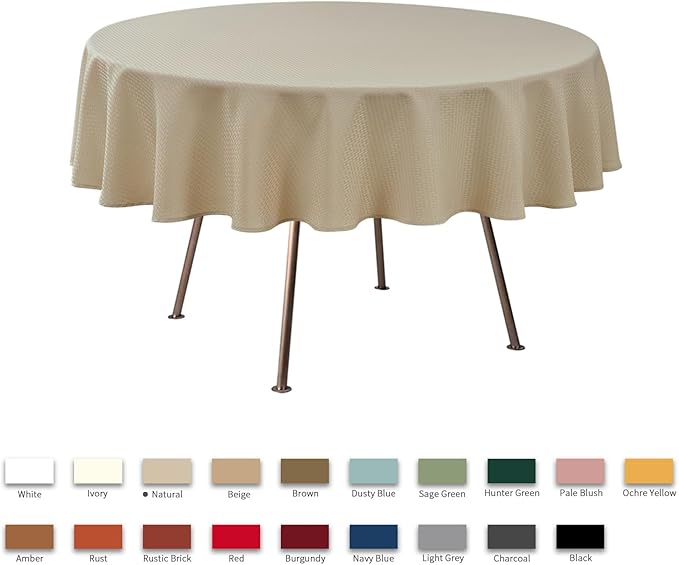 maxmill Round Weaved Texture Design Tablecloth Spill-Proof Wrinkle Free Soft Washable Table Cloth for Circular Table Cover, for Dining Room Buffet Banquet Parties Holiday Dinner, 70 Inch Natural
