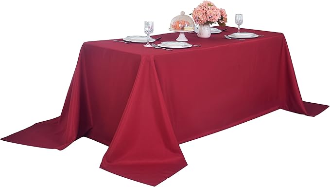 2-Pack 90x156 inch Burgundy Table Cloths, Solid Stain and Wrinkle Resistant Oblong Tablecloth, Premium Plain Weave Polyester Fabric Rectangle Table Linen Covers for Hotel, Banquet
