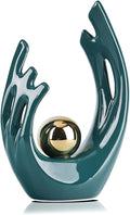LCCCK 9.5" H Teal Gold Aesthetic Room Decor Accent, TV Stand Funky Table Centerpiece, Abstract Art Ceramic Statue and Sculpture, Teal Decor for Living Room, Bookshelf Decorative Objects, Shelf Decor