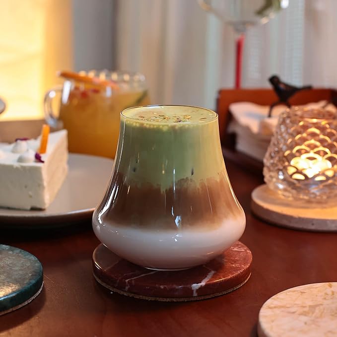 Natural Travertine Marble Coaster Set of 4-4 Inch Round Handmade Stone Drink Coasters, Absorbent & Non-Slip Cork Backing