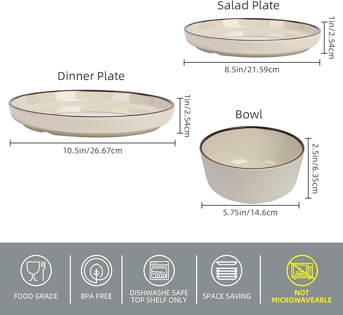 Melamine Dinnerware Sets 12 Piece Unbreakable Plates & Bowls Sets Lightweight Shatterproof Durable Dishware for Camping Picnic Party (Crystal Cream)
