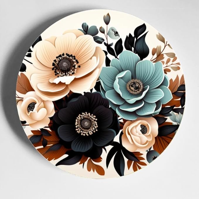Monochrome Bouquet 10-inch Ceramic Decorative Plate Suitable for Living Room, Kitchen & Office, with Stand & Wall Mount Option DP-294767937