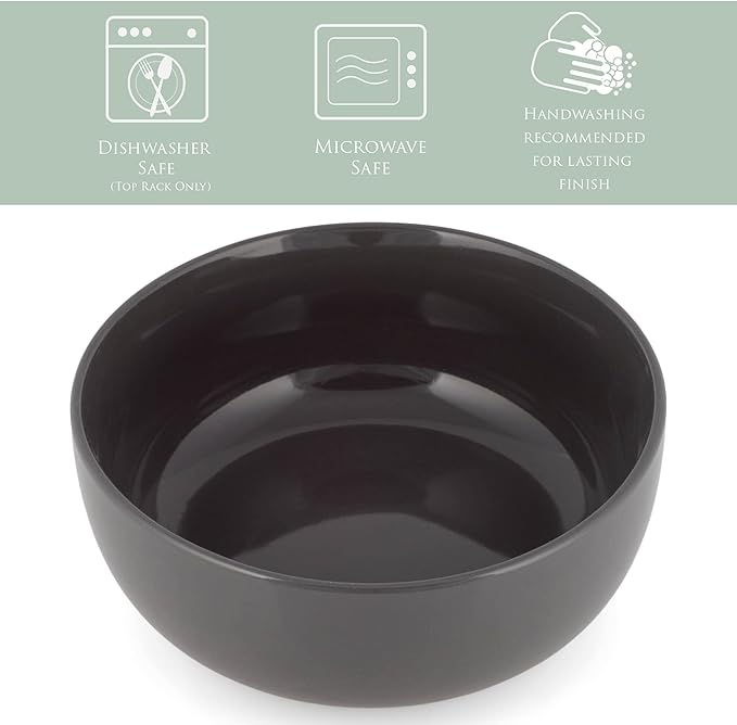 Elanze Designs Bistro Glossy Ceramic 8.5 inch Large Serving Bowls Set of 2 - Perfect for Multiple Everyday Uses: Pasta, Salad, Ramen, Soup, Popcorn, Noodles, Cereal and Mixing Bowls, Charcoal Grey