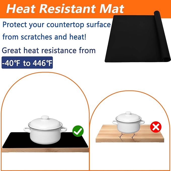 120"x24''(305cmx60cm) Extra Large Silicone Mat for Kitchen Counter, Heat Resistant Countertop Protector, Non-Slip Waterproof Kitchen Island Mat, Easy to Clean, Semitransparent