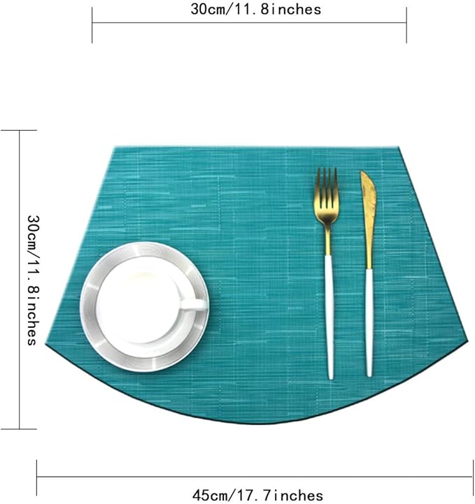 Wedge Shape Placemats for Round Dinner Table Woven Vinyl Non Slip Plastic PVC Table Mats Placemats Set of 4（Blue）