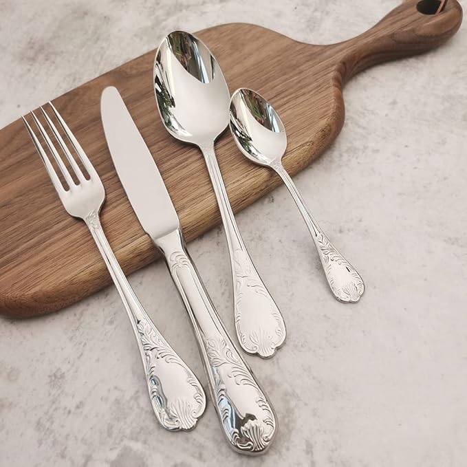 24-piece Silverware Set for 6, Retro Royal Palace Style Stainless Steel Flatware Cutlery Serving Utensils, Eating Tableware for Home Kitchen Hotel Restaurant, Mirror Polished