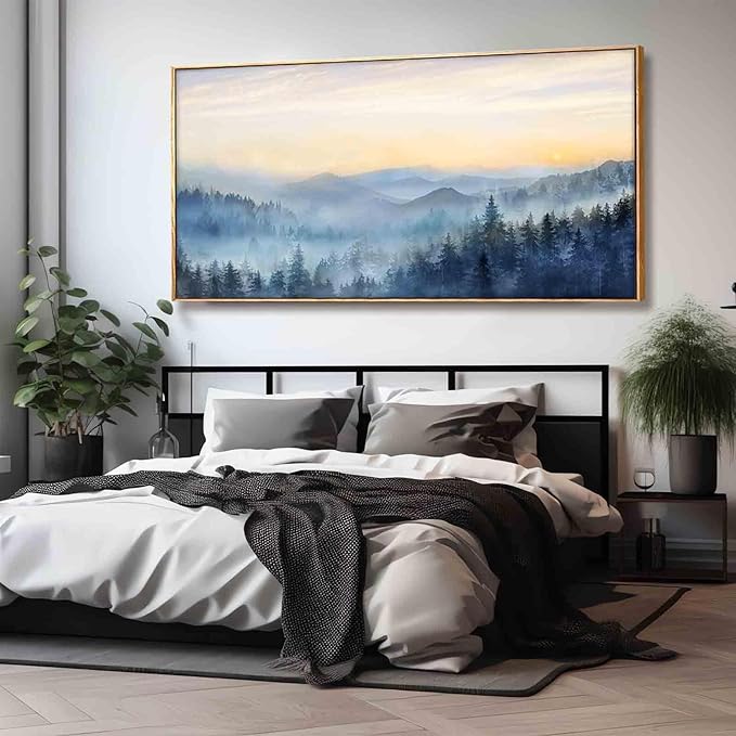 Forest Wall Art Sunrise Wall Art Decor Mountain Canvas Pictures Framed Artwork Large Arts 36"x70" for Home Office