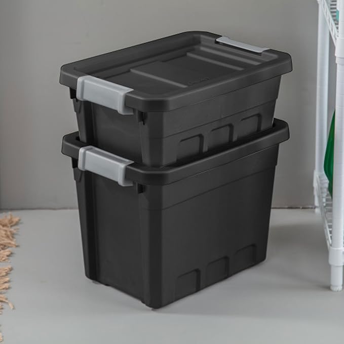 Sterilite 18-Pack Plastic Storage Bins with Lids, Stackable Containers, 4 Gallon, Black
