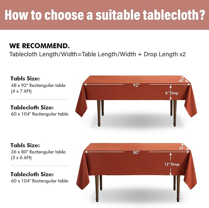 MIULEE Burnt Orange Linen Polyester Tablecloth Fall Thanksgiving 60x104 Inch Rectangle Table Cloth Waterproof,Stain Resistant for Dining Party Wedding
