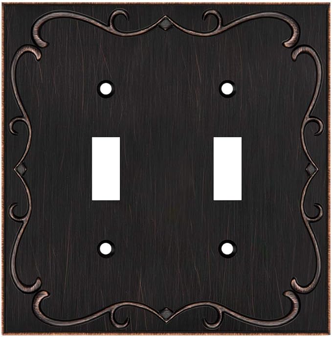 French Cabriole Decorative Wall Plate Switch Plate Outlet Cover (Double Toggle, Aged Bronze)