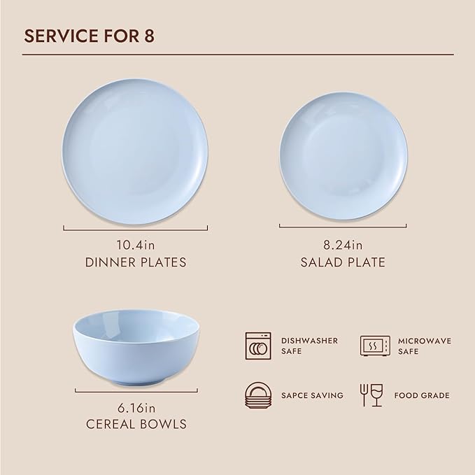 KINGSTONE Bone China Dinnerware Sets, 12-Piece Dinnerware Set for 4, Lightweight Durable, Dishwasher Safe, Tableware for Daily Use with Elegant Design, Blue