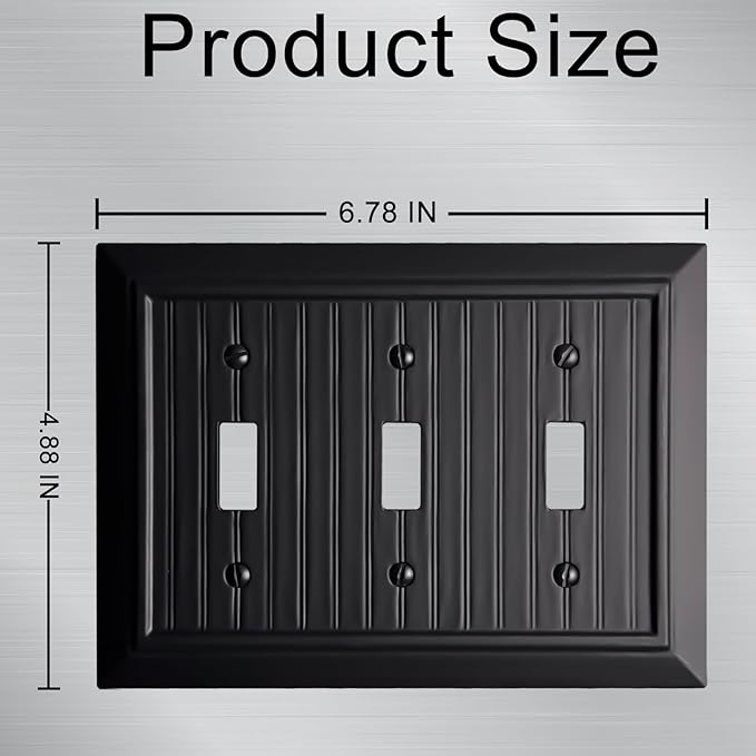 Beadboard Outlet Covers Wall Plates, Bamboo Fiber Light Switch Covers, Natural Material Electric Receptacle Decorative Switch Plate Outlet Cover Matte Black (3 Gang Toggle 1 Pack)